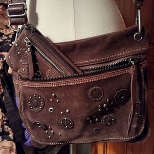 FOSSIL brown suede crossbody bag and wallet NWOT boho / western